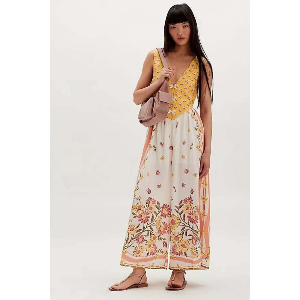 Free People Bali Honeydew Jumpsuit Ivory Combo XS NWT